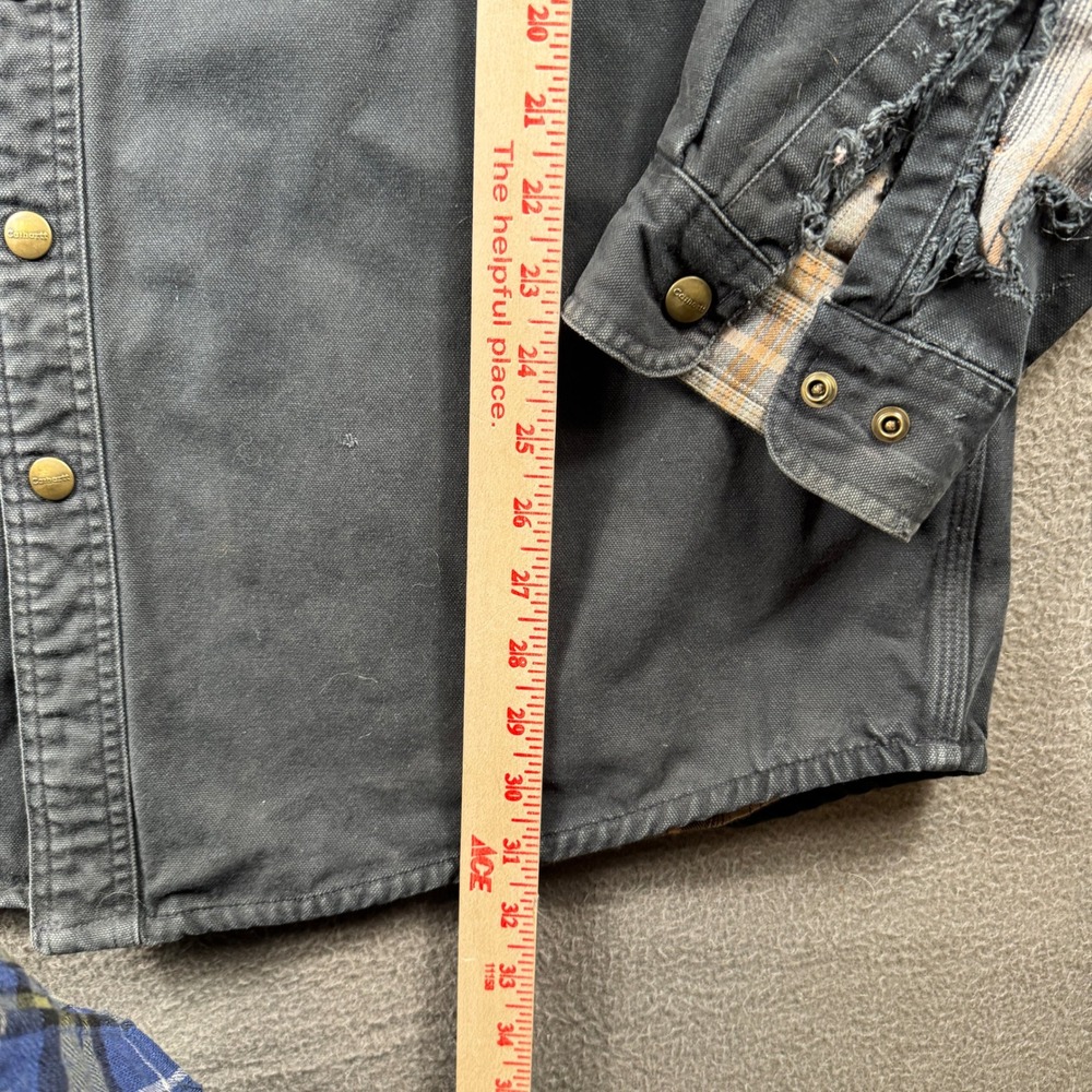 Carhartt Canvas Shirt Jacket Mens L Tall Black Flannel Line Thrashed S96 Shacket - Picture 4 of 10